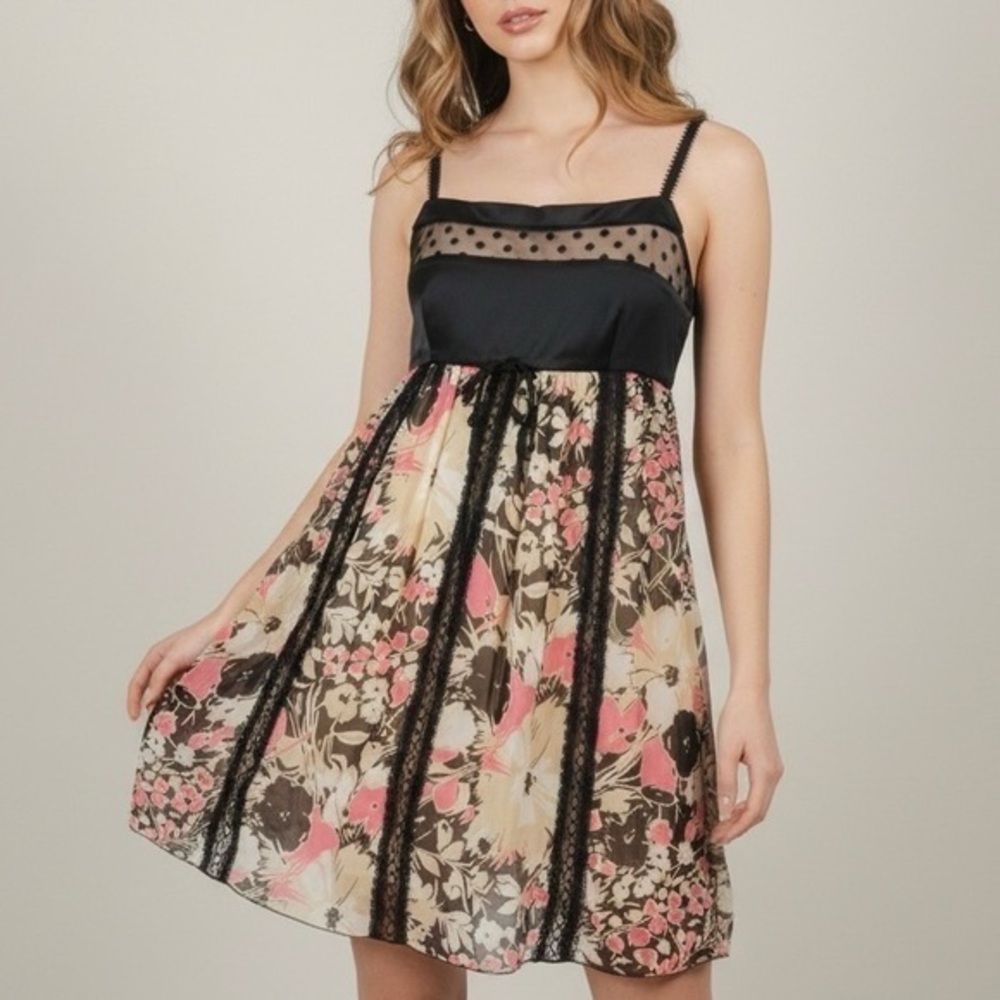 MILLY Vintage Silk Floral y2k Babydoll Mini Slip Dress Size 6